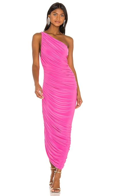 Norma Kamali Diana Ruched One-shoulder Gown In Rose