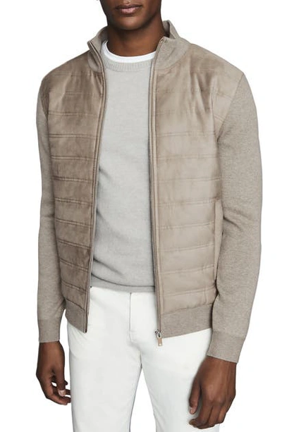 Reiss Bernardi Slim Fit Quilt Front Zip Cardigan In Grey