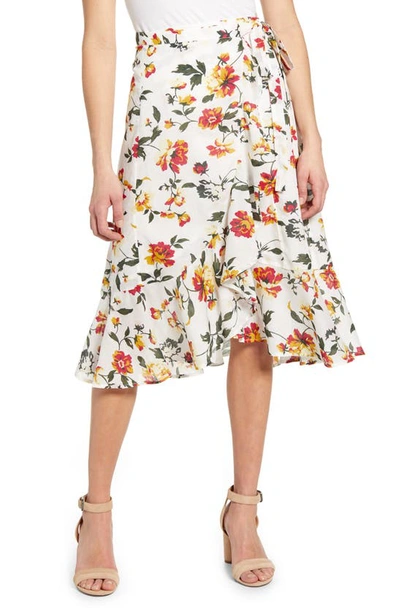 Lucky Brand Sadie Wrap Midi Skirt In Natural Multi