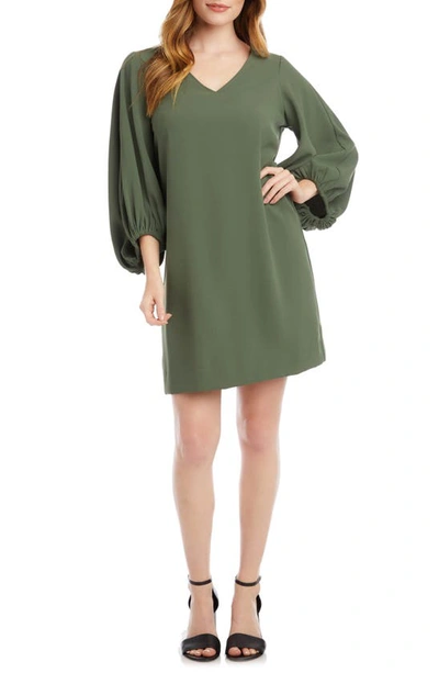 Karen Kane Bishop Sleeve Crepe Shift Dress In Olive