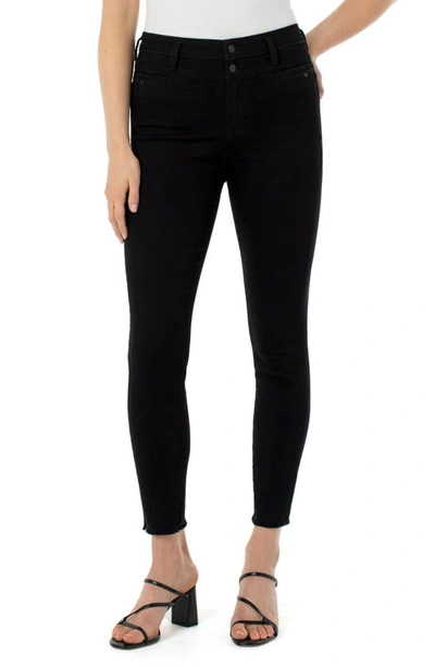 Liverpool High Waist Fray Hem Ankle Skinny Jeans In Black Rinse