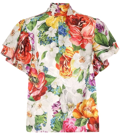 Dolce & Gabbana Floral Print High-neck Top In White