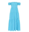 Staud Elio Off-the-shoulder Tiered Stretch-cotton Poplin Midi Dress In Blue