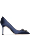 Manolo Blahnik Hangisi 95mm Appliqué Satin Pumps In Blue