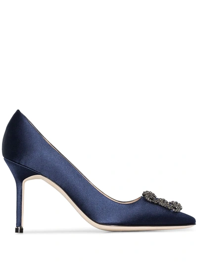 Manolo Blahnik Hangisi 95mm Appliqué Satin Pumps In Blue