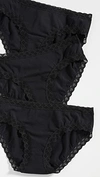 Natori Bliss Lace Trim High Rise Brief Underwear 3-pack 755058mp In Black