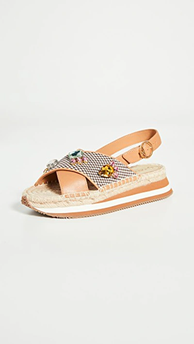 Tory Burch Daisy Crystal Sandals In Desert Camel / Multi