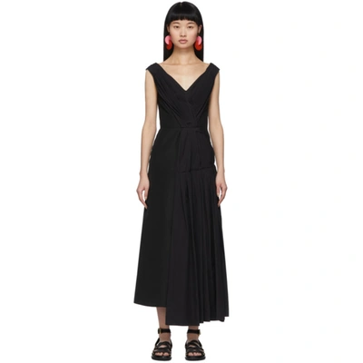 Marni Pleated Off-shoulder Cotton-crepe Dress In Black