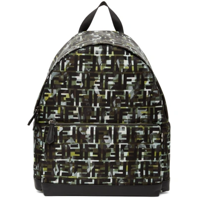 Fendi Green & Black Camouflage Nylon Backpack In Multicolour