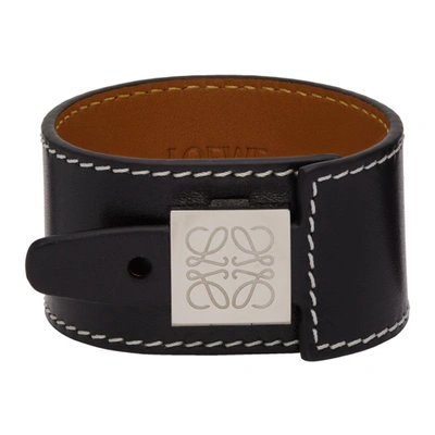 Loewe Logo-engraved Leather Bracelet In Black