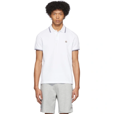 Moncler Contrast Trimmed Cotton Polo Shirt In White
