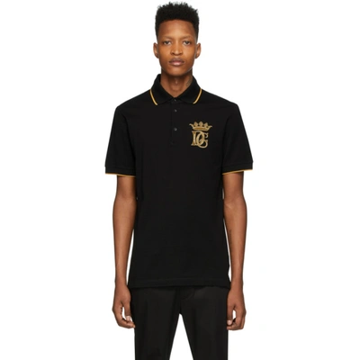 Dolce & Gabbana Black Logo-embroidered Piqué Cotton Polo Shirt