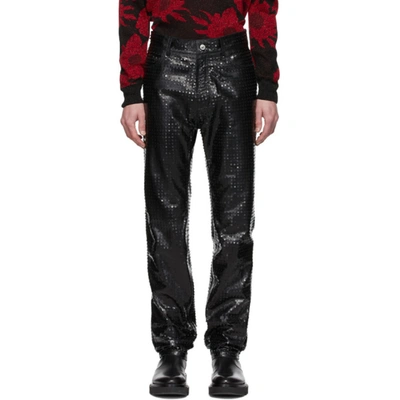 Givenchy Black Leather Perforated Square Trousers In 001-black