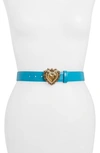 Dolce & Gabbana Devotion Logo Heart Buckle Leather Belt In Blue