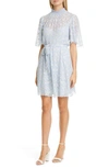 Rebecca Taylor Vine Embroidery Cotton & Silk Cocktail Dress In Echo Blue