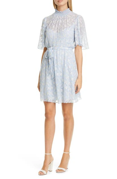 Rebecca Taylor Vine Embroidery Cotton & Silk Cocktail Dress In Echo Blue