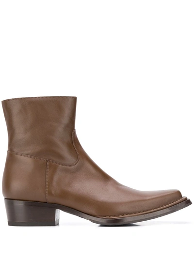 Acne Studios Square-toe Ankle Boots In Brown