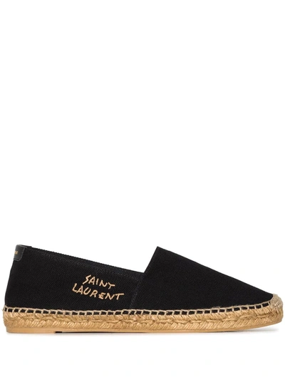 Saint Laurent Logo-embroidered Canvas Espadrilles In Black