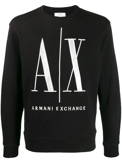 Armani Exchange Icon Ax Large Logo Crew Neck Sweat In Black
