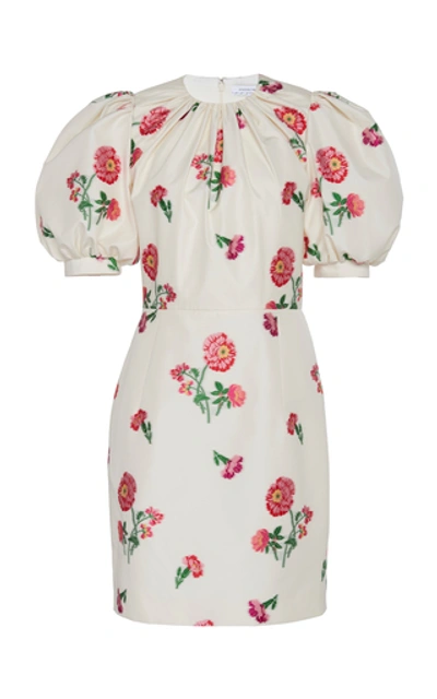 Andrew Gn Gathered Floral-jacquard Mini Dress In White