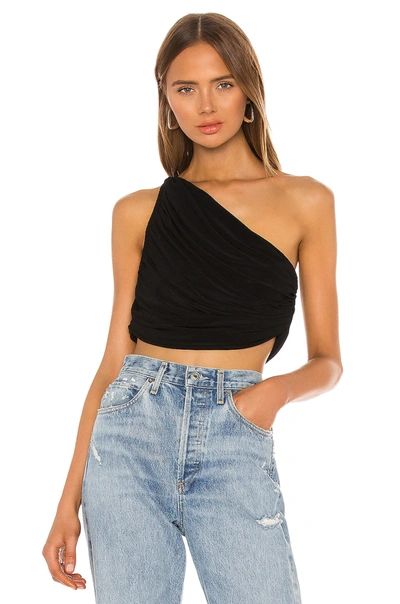 Norma Kamali Diana One-shoulder Ruched Crop Top In Black
