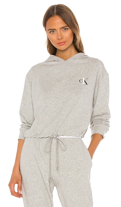 Calvin Klein Underwear Printed Mélange Cotton-blend Jersey Hoodie In Gray