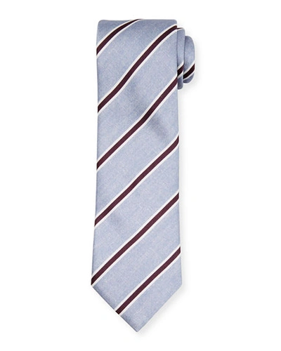Brioni Framed Stripe Tie In Light Blue