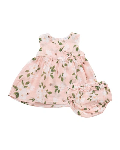 Angel Dear Kids' Girl's Magnolias Muslin Kimono Dress W/ Bloomers In Pink