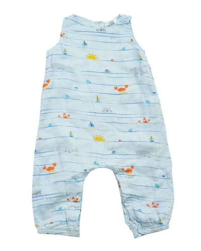 Angel Dear Kids' Boy's Sea Stripes Sleeveless Muslin Romper In Blue
