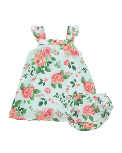 Angel Dear Kids' Rose Garden Printed Muslin Sun Dress W/ Matching Bloomers In Green
