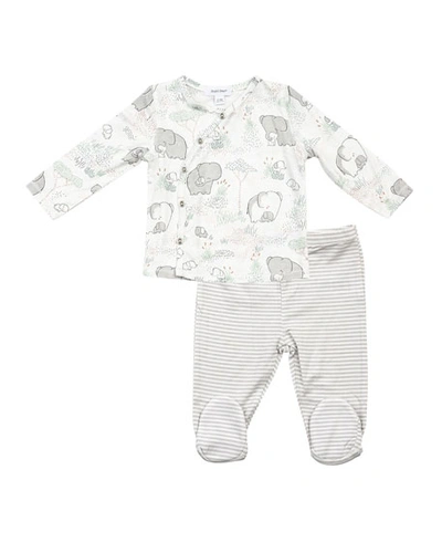 Angel Dear Babies' Elephant Print Surplice Top W/ Footed Leggings In Gray