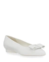 Ferragamo Viva Bow-embellished Leather Point-toe Flats In White