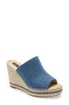 Karl Lagerfeld Carina Wedge Sandal In Dark Denim Fabric