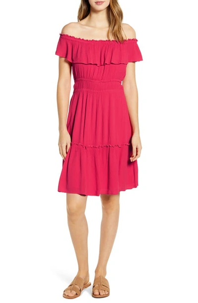 Tommy Bahama Caicos Crinkle Off-the-shoulder Dress In Amaranth