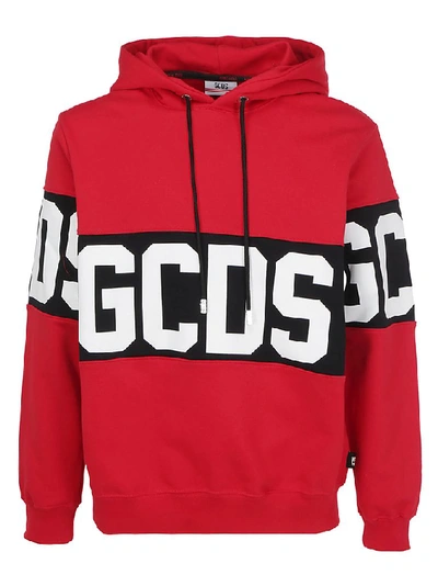 Gcds Band Logo Print Pullover Hoodie In Red