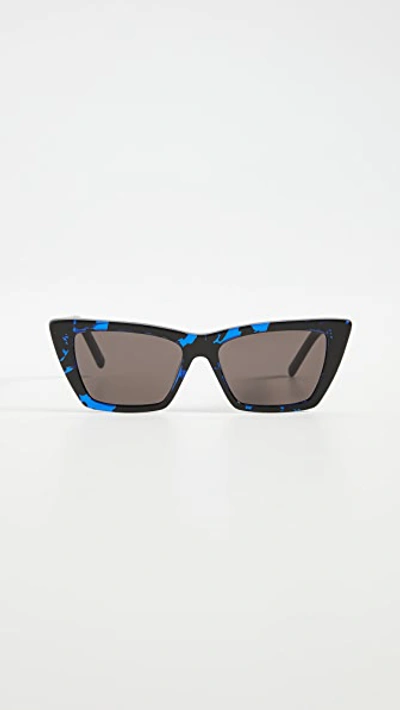 Saint Laurent Cat-eye Acetate Sunglasses In Blue Spotted Havana