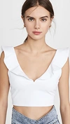 Susana Monaco Double V Ruffled Crop Top In Sugar