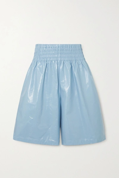 Bottega Veneta Knee-length Shiny Leather Shorts In Blue