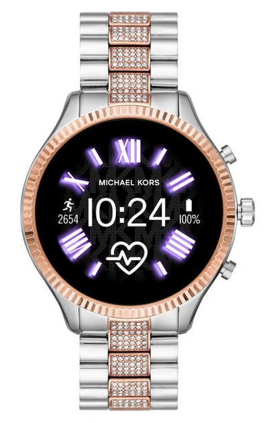 Michael Kors Michael  Lexington 2 Pave Crystal Bracelet Smart Watch, 44mm In Silv Multi/color Display/rsgld