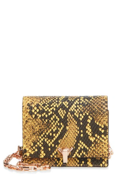 The Volon Po Pocket Embossed Leather Wallet On A Chain In Neon Yellow