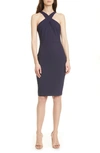 Likely Caroline Criss Cross Halter Sheath Dress In Navy In Navy