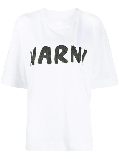 Marni White Printed Logo T-shirt In Low01 Lily White