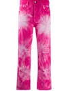 Msgm Tie-dye Print Cropped Jeans In Pink