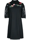 MARCHESA FLORAL LACE EMBROIDERED MINI DRESS