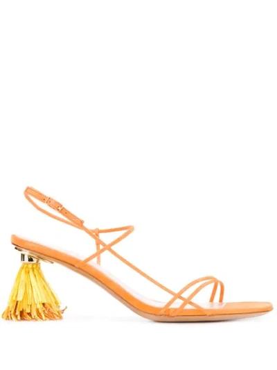 Jacquemus Raffia Sandals With Heels In Orange