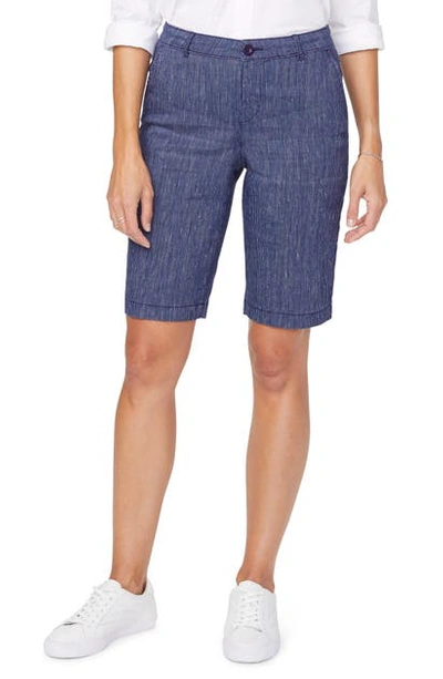 Nydj Stretch Linen Blend Bermuda Shorts In Agua Stripe