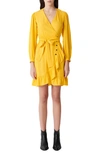 Maje Seya Ruffled Polka-dot Jacquard Wrap Dress In Yellow