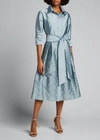 Rickie Freeman For Teri Jon Taffeta Shirt Dress W/ Eyelet Skirt In Gray