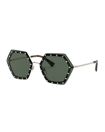 Valentino Geometric Crystal-embellished Sunglasses In Green