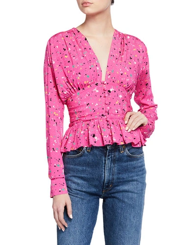 Rotate Birger Christensen Tracy Printed Satin Blouse In Paint Splash